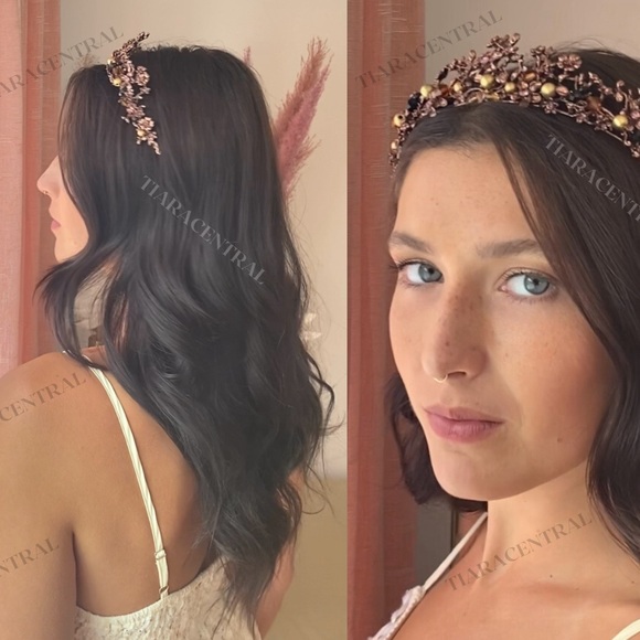 Floral Bronze Tiara with Gold and Black Accents - Picture 5 of 6